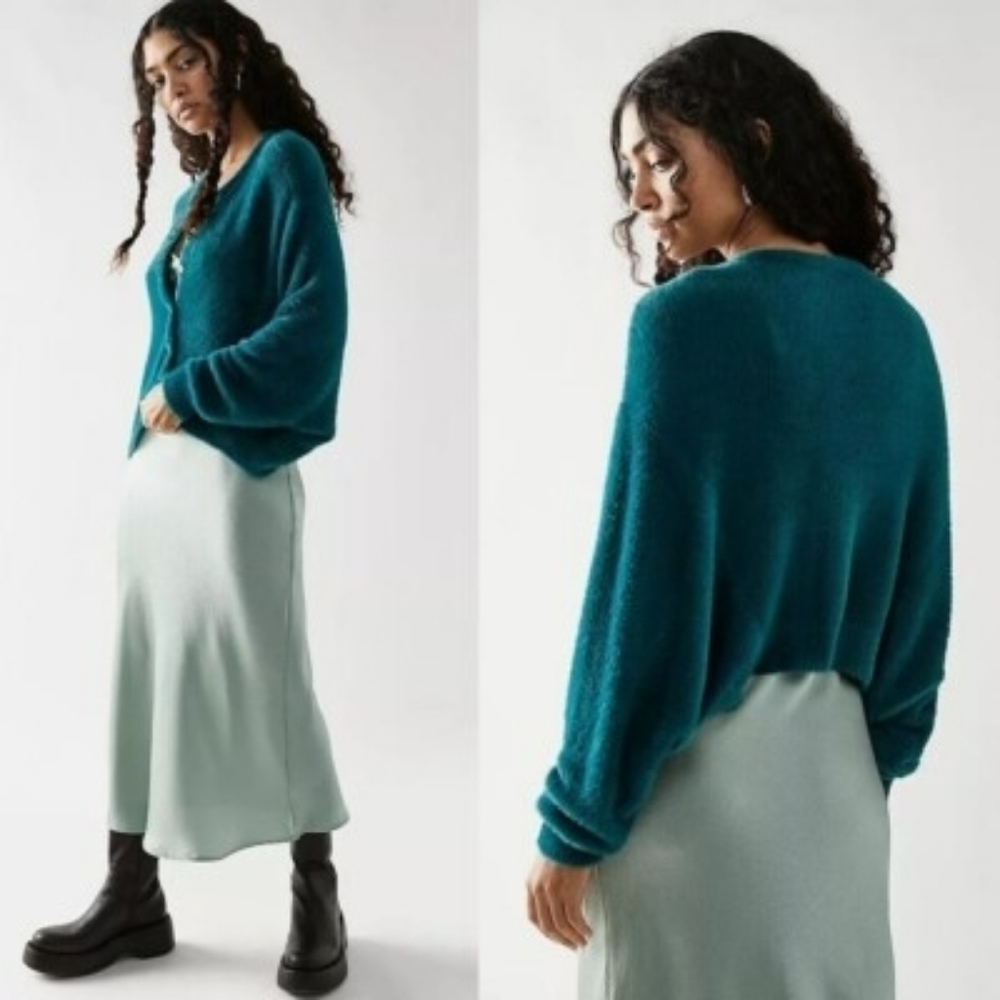 Free People Wyatt Cardigan Teal Fuzzy Oversized XS/Small